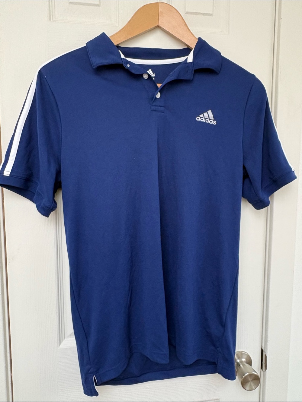 adidas Navy Polo with White Shoulder Stripes